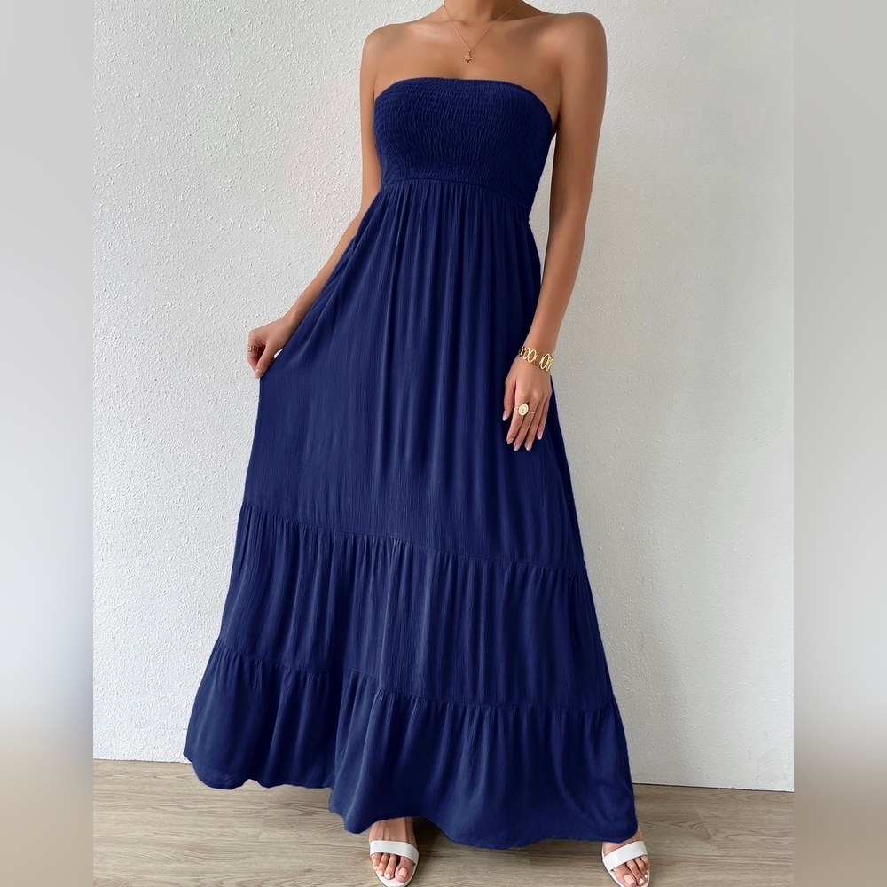 COPY - Shirred Ruffle Hem Maxi Tube Dress - Picture 2 of 5